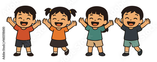 Kids happy expression cheerful boy girl smiling child vector cartoon illustration design for template poster flyer background lifestyle family portrait childhood concept