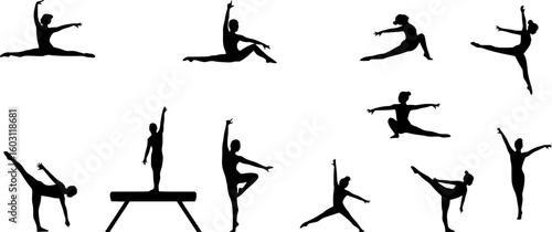 set of vector icon gymnast silhouette	