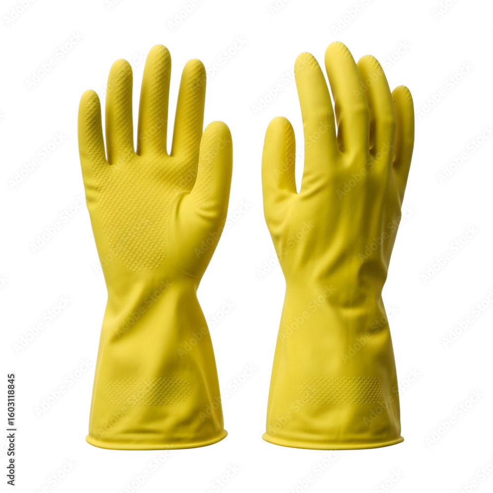 Obraz premium Pair of rubber cleaning gloves isolated on transparent background