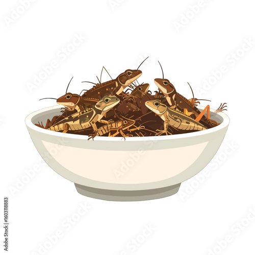 Brown Lizards In White Bowl Illustration
