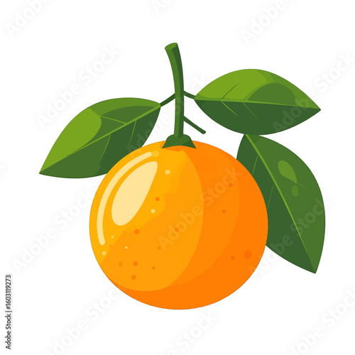 Vibrant Orange Fruit With Leaves On White Background