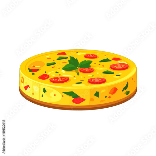 Round Yellow Baked Dish With Tomatoes And Parsley
