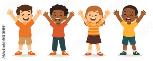 Kids happy expression poster template vector illustration cartoon design with cheerful boy and girl character joyful childhood lifestyle background holiday festival artwork and celebration style