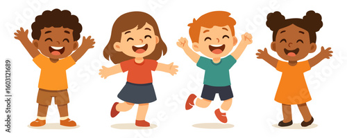 Joyful kids smiling face vector cartoon illustration with cheerful boy and girl artwork poster template design happy expression children drawing lifestyle holiday family fun and creative art style