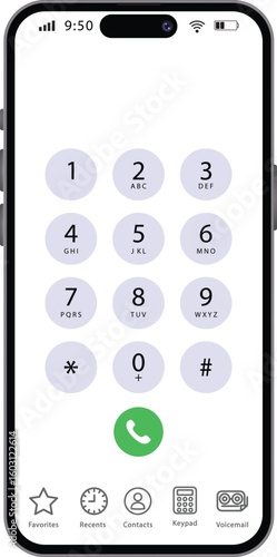 Smartphone Call Screen with Dialer Keypad
Mobile Phone App User Interface in Light Mode
Vector Mockup of a Modern Smartphone Dialer
Phone Keypad and Navigation for Making a Call