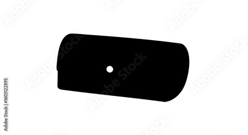 A minimalistic black object with a single centered white dot. 