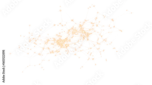 Glowing neural network cluster with branching connections isolated on transparent background