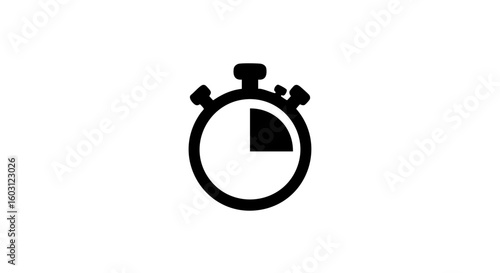 A minimalist black and white graphic of a stopwatch, representing the concept of time and measurement.