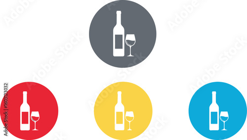 Wine bottle and glass icons set vector illustration for wine bar design