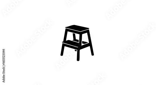 Black step stool silhouette on a clean background. 
