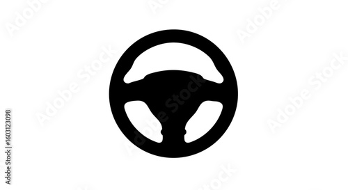 A simplistic graphic of a steering wheel.