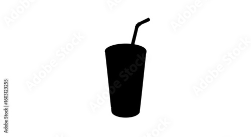 A black cup silhouette with straw.