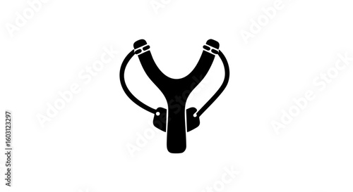 A silhouette of a slingshot against a plain background.