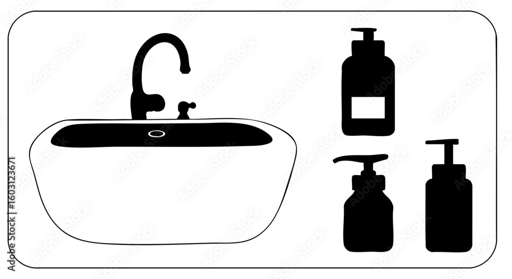 Obraz premium Bathroom sink with three soap dispensers. 