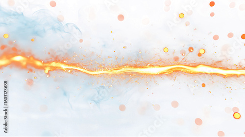 Electric spark stream with glowing particles and smoke isolated on transparent background