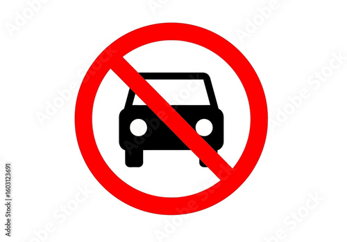 A red circle with a cross over a black car silhouette on a white background indicating no vehicles allowed