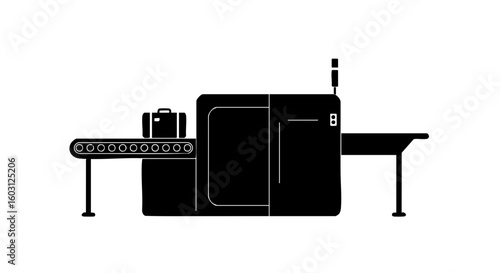 Security screening machine with luggage, showcasing modern airport technology.