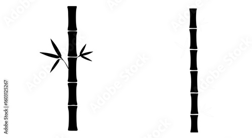 Two graphic depictions of bamboo stalks in a simplistic style, set against a plain backdrop. 