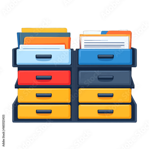 Colorful Multilevel Filing Cabinet Illustration