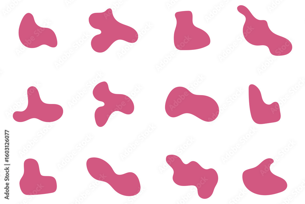 Fototapeta premium Modern abstract organic blob shapes set. Vector collection of pink fluid, liquid, amoeba-like forms for graphic design