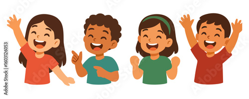 Kids happy expression cheerful boy girl adorable child vector illustration design for poster template flyer background lifestyle school education family childhood learning concept