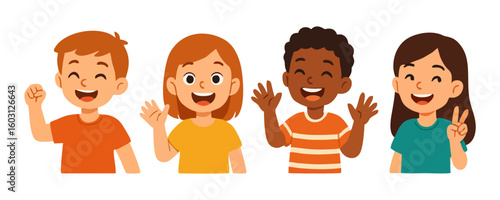 Kids happy expression cheerful boy girl character smile illustration vector design for poster template flyer background lifestyle school education activity childhood concept