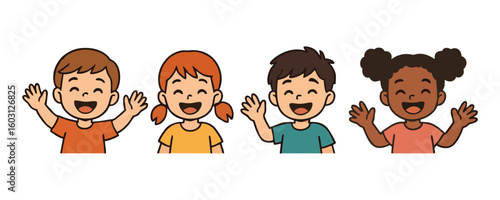 Smiling kids happy cheerful boy girl adorable child cartoon illustration vector design for poster template flyer background lifestyle family portrait learning activity concept