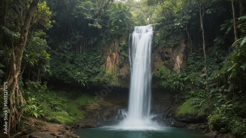 Natural waterfall in a tropical jungle