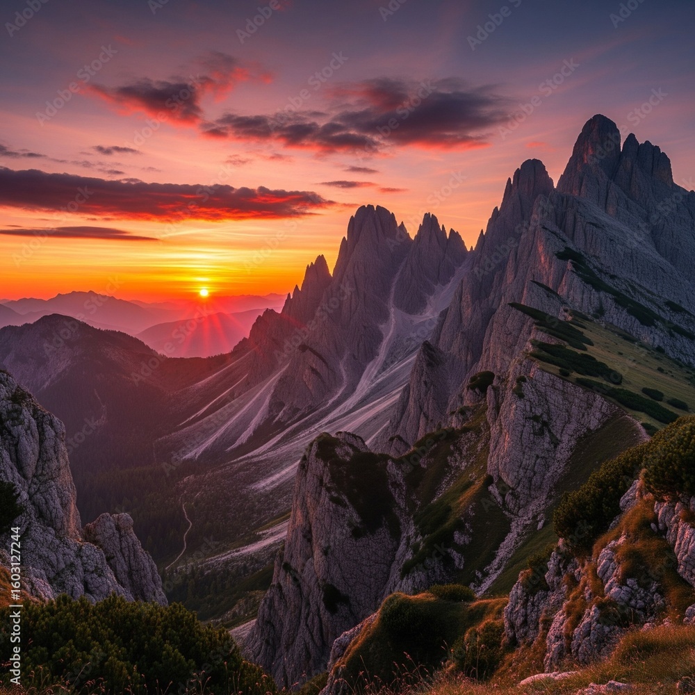 Naklejka premium sunset in the mountains