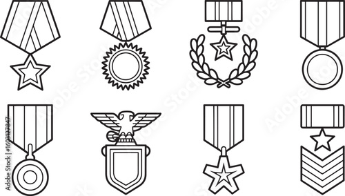 Collection of Military Medals and Awards Vector Illustration Set for Armed Forces Recognition
