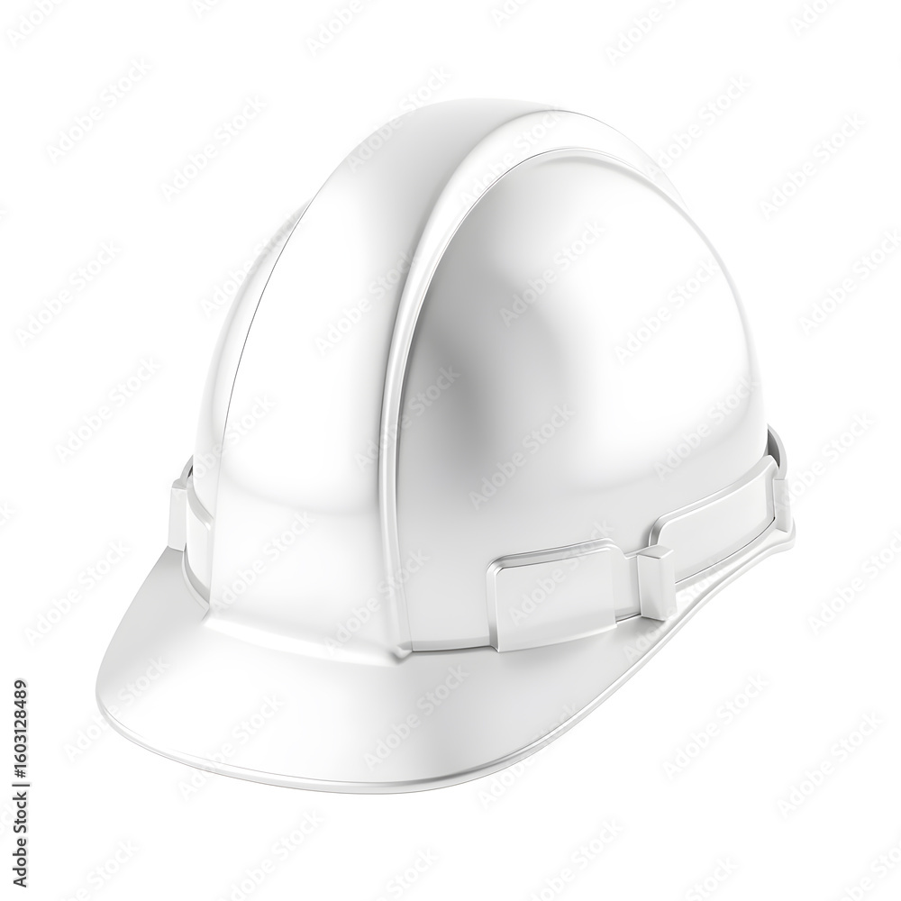 Fototapeta premium Construction helmet, 3D illustration, metallic material, soft reflections, white background. Generative AI