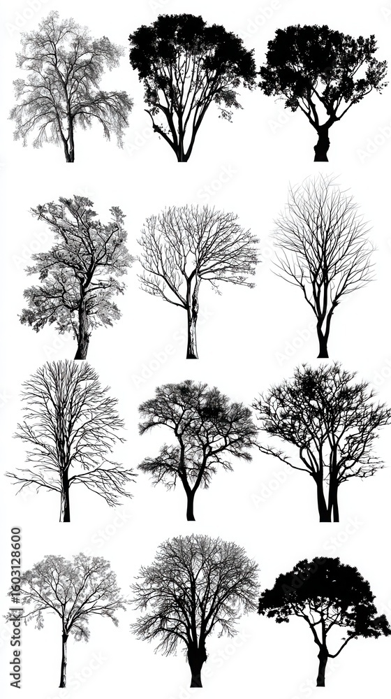 Obraz premium Collection tree silhouette isolated on white background.