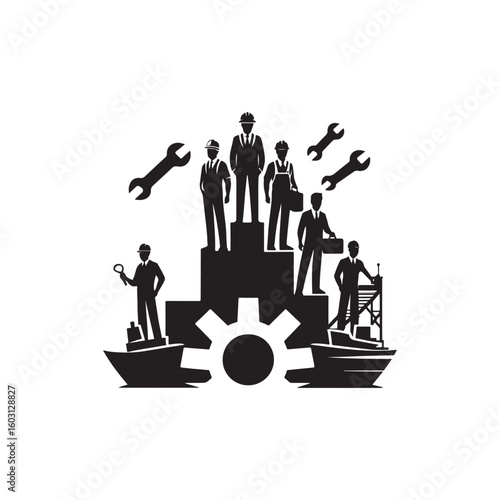 Labour Day Silhouette Vector Illustration, Solid White Background.