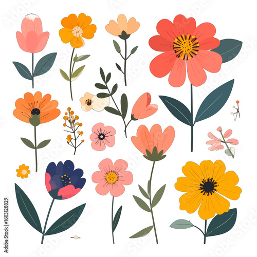 Collection Of Colorful Floral Illustrations