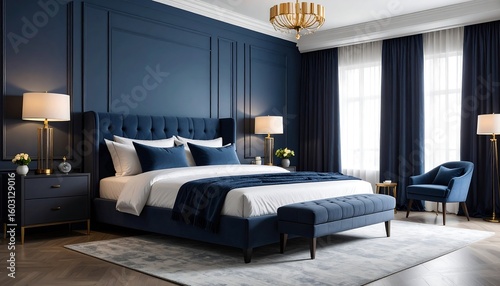 Luxurious dark blue bedroom interior (1)