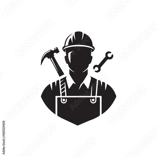 Labour Day Silhouette Vector Illustration, Solid White Background.