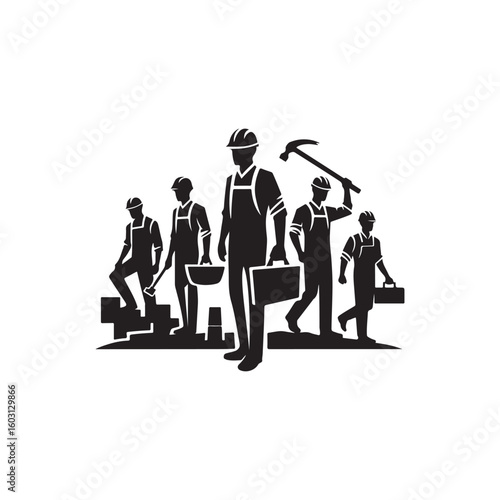 Labour Day Silhouette Vector Illustration, Solid White Background.