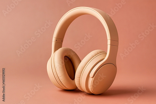 headphone isolated on soft cream rose color background