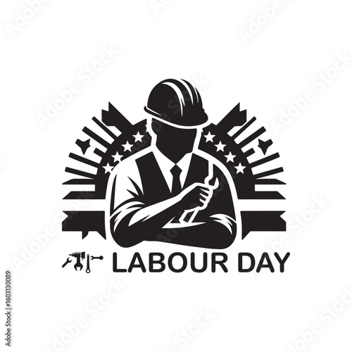Labour Day Silhouette Vector Illustration, Solid White Background.