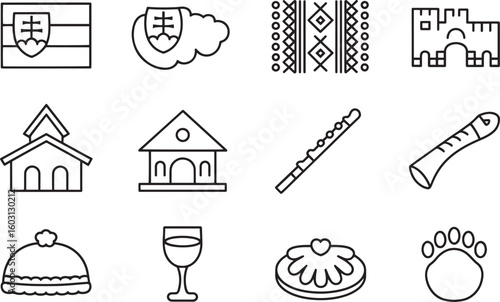 Slovakian National Flag Symbolism A Linear Icon Depicting Country Identity and Heritage