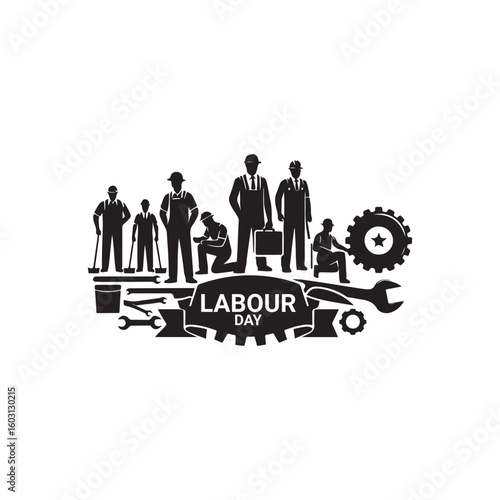 Labour Day Silhouette Vector Illustration, Solid White Background.