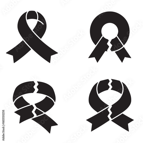Black ribbon awareness symbols vintage art support cause illustration