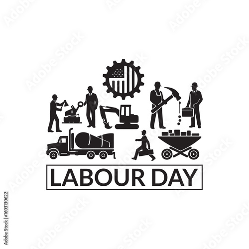 Labour Day Silhouette Vector Illustration, Solid White Background.