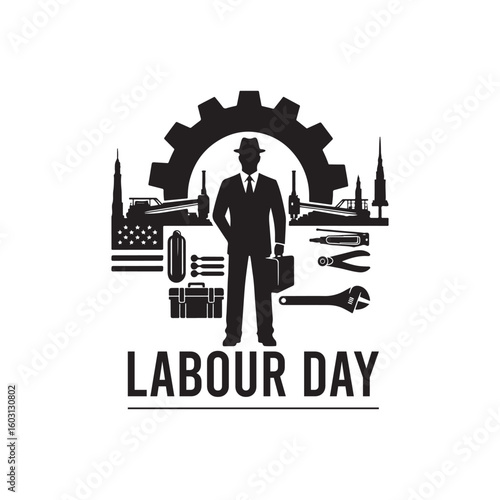 Labour Day Silhouette Vector Illustration, Solid White Background.