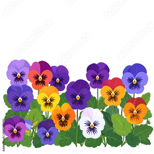 Colorful Pansies Border Illustration