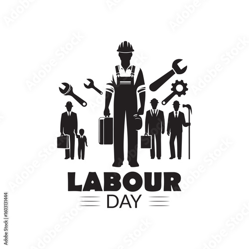 Labour Day Silhouette Vector Illustration, Solid White Background.