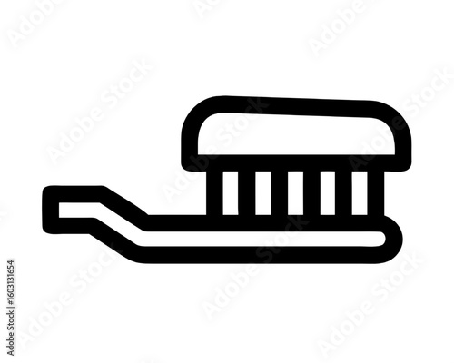 Simple black line icon of a toothbrush with toothpaste, perfect for dental care concepts and everyday oral hygiene illustrations.