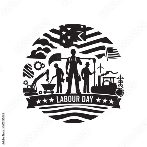Labour Day Silhouette Vector Illustration, Solid White Background.