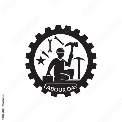 Labour Day Silhouette Vector Illustration, Solid White Background.