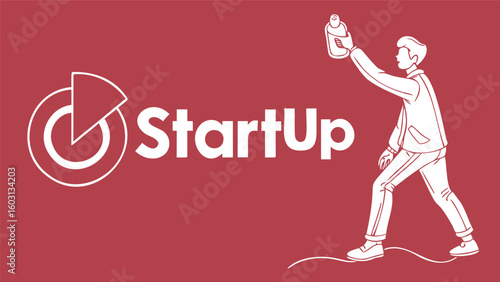 Red startup graphic with walking businessman dragging approved and rejected icons
